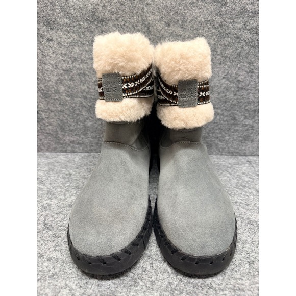 Muk Luks Womens Gray Suede Shearling Lined Winter Boots Size 7 - Picture 4 of 7